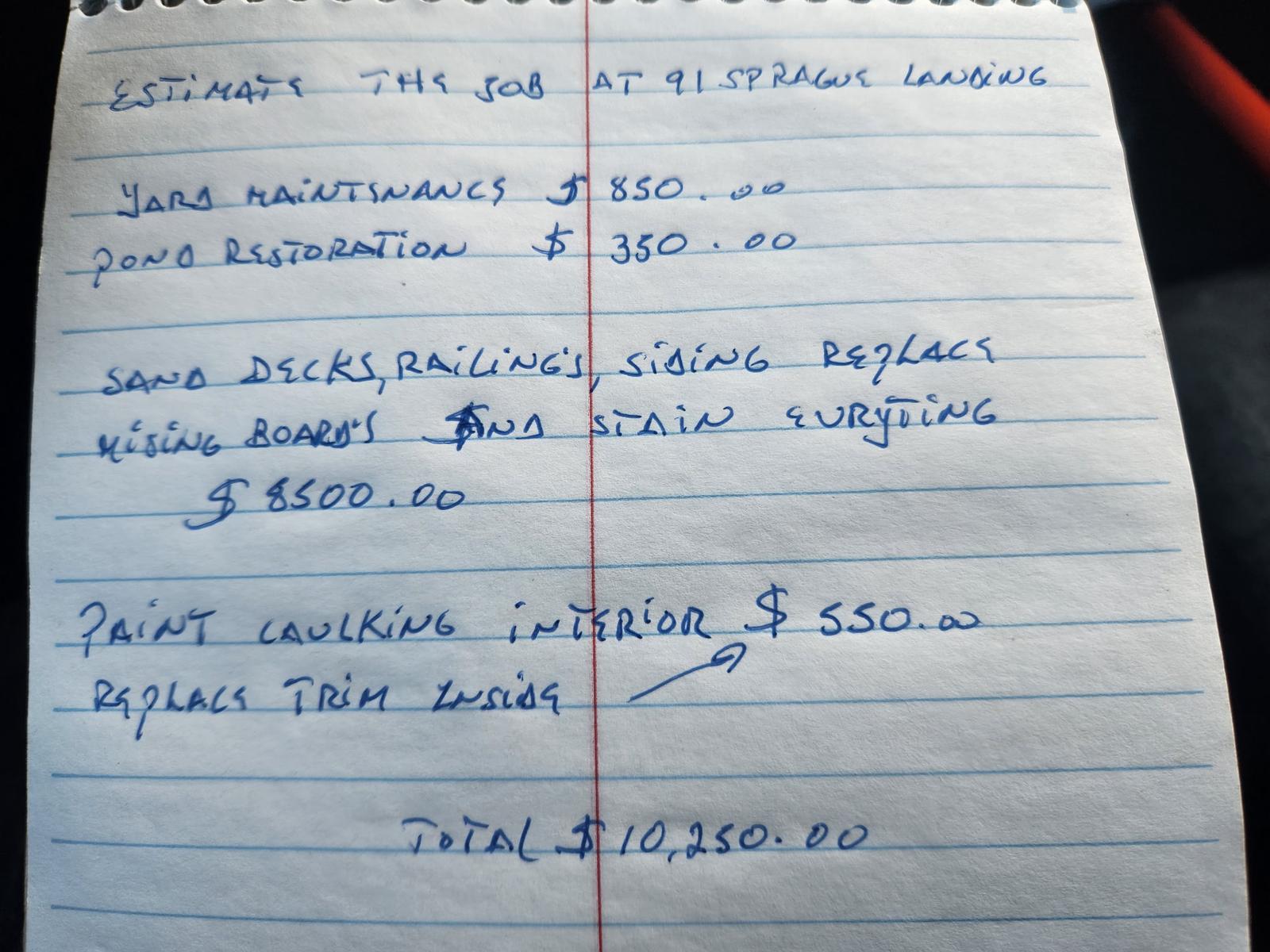Handwritten job estimate photo
